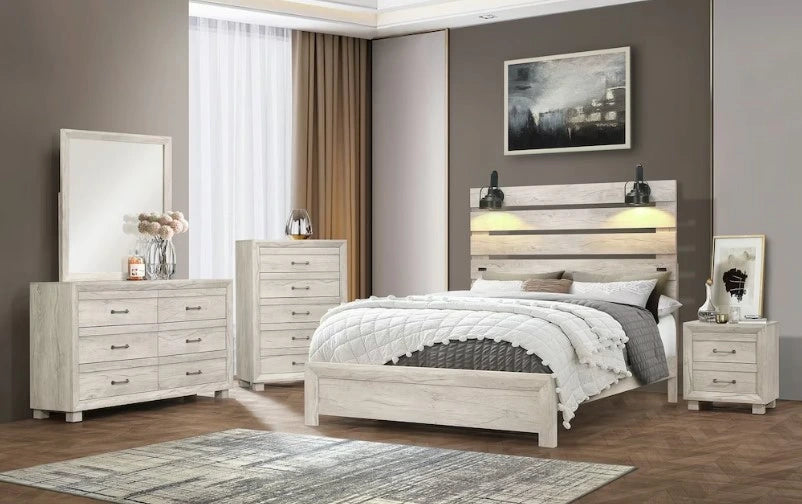 Fort Worth White Queen Panel Bed, Dresser & Mirror