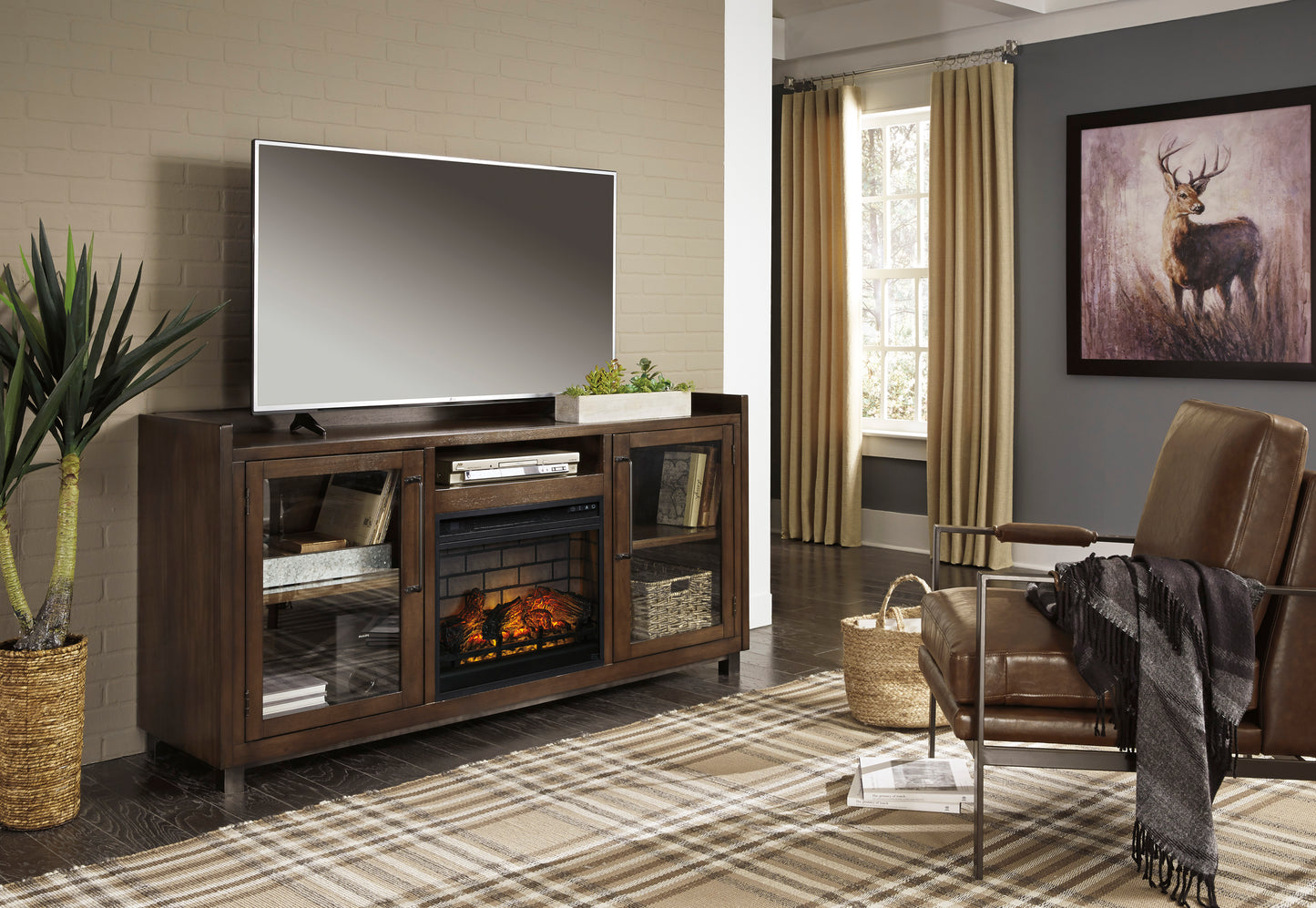 Starmore Brown XL TV Stand w/ Fireplace