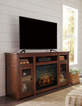 Load image into Gallery viewer, Harpan Reddish Brown XL TV Stand with Electric Fireplace
