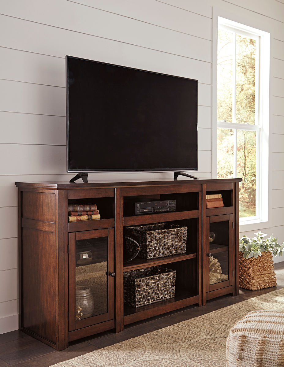Harpan Reddish Brown XL TV Stand with Electric Fireplace