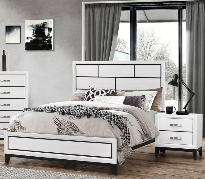 Akerson White King Panel Bed, Dresser & Mirror