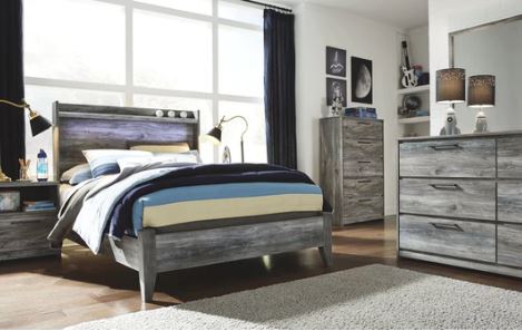 Baystorm Gray Full Panel Bed, Dresser & Mirror