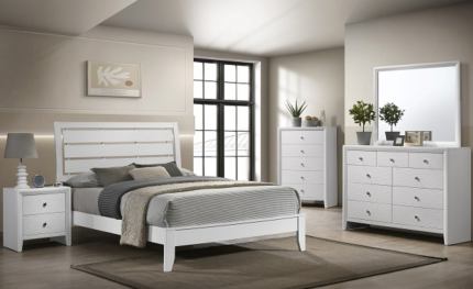 Evan White Queen Bed, Dresser & Mirror