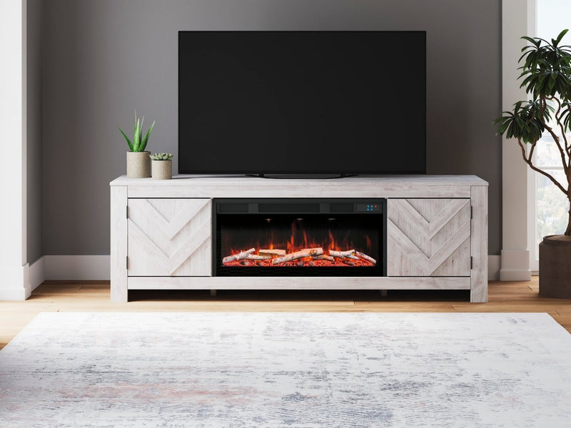 Cayboni Whitewash TV Stand w/ Fireplace - WCC Furniture & Mattress Center Lafayette & Lake Charles