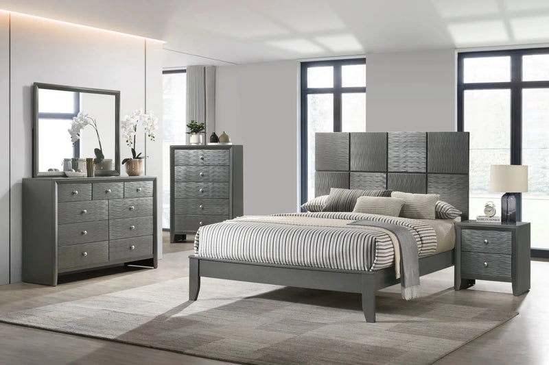 Denker Gun Metal Bed, Dresser & Mirror - WCC Furniture & Mattress Center Lafayette & Lake Charles