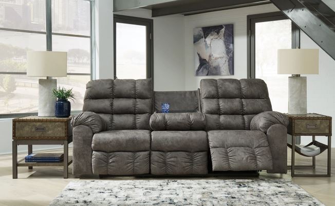 Derwin Concrete Reclining Sofa with Drop Down Table