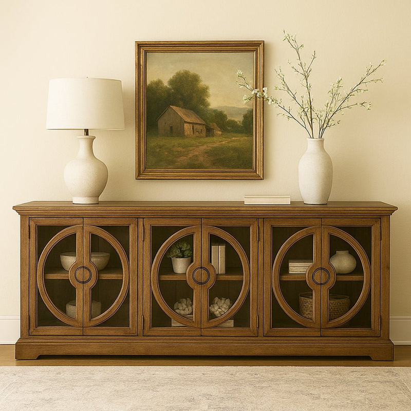 Everton Smooth Pecan 6 Door Console - WCC Furniture & Mattress Center Lafayette & Lake Charles