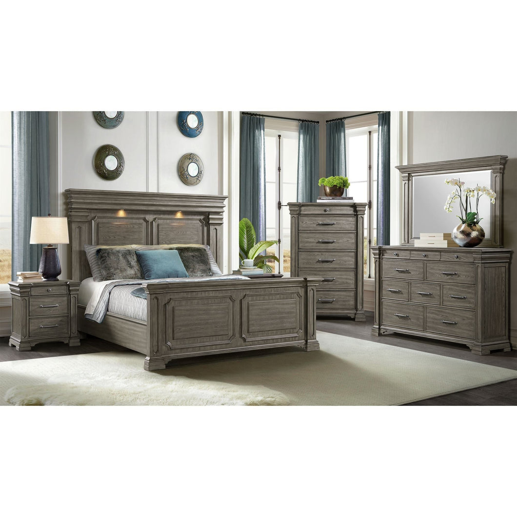 Kings Court Grey Queen Panel Bed, Dresser & Mirror