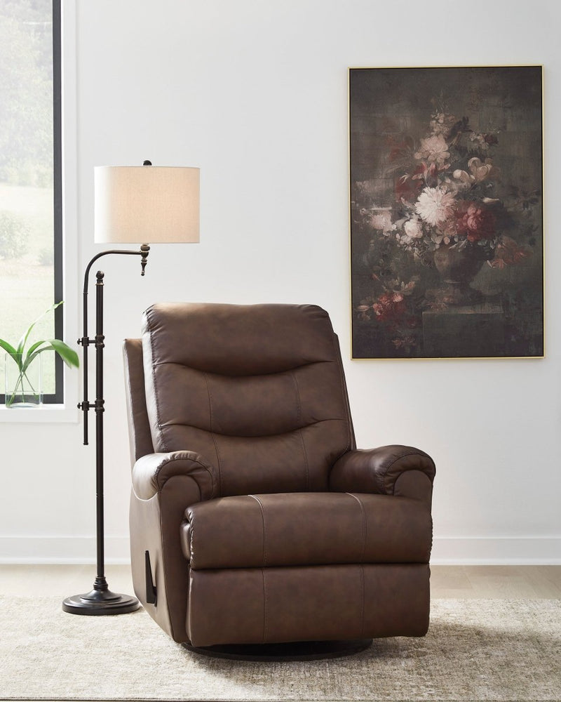 Flynwood Espresso Swivel Glider Recliner - WCC Furniture & Mattress Center Lafayette & Lake Charles