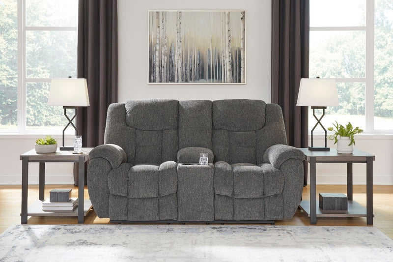 Foreside Charcoal DBL Reclining Loveseat w/ Console - WCC Furniture & Mattress Center Lafayette & Lake Charles