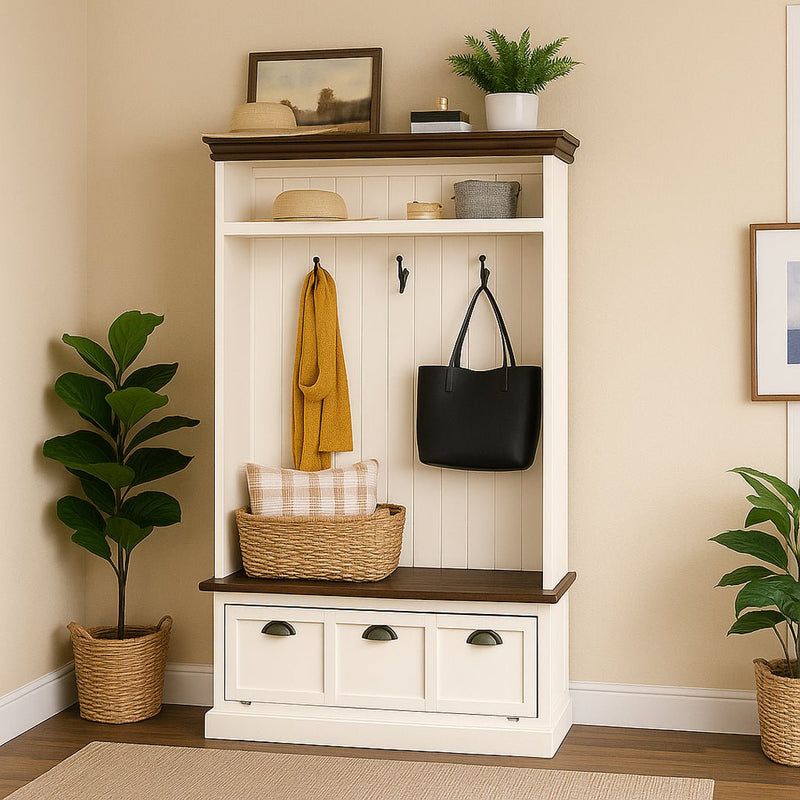 Jackson Aged White Tobacco Top Hall Tree - WCC Furniture & Mattress Center Lafayette & Lake Charles