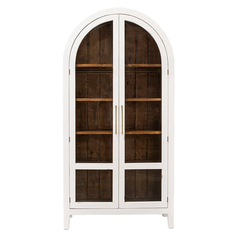 Julia Aged White Curved Showcase Cabinet - WCC Furniture & Mattress Center Lafayette & Lake Charles