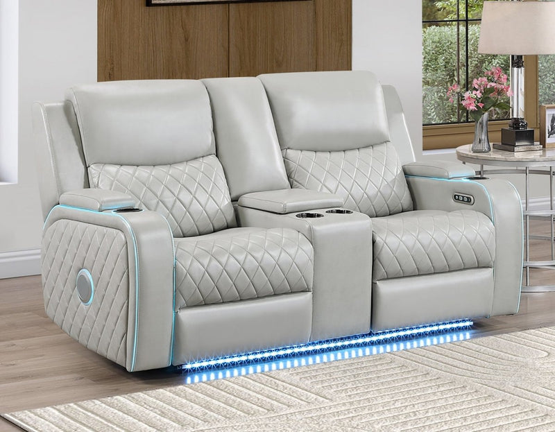Luna Ice Power Reclining Loveseat w/ Console & Bluetooth Audio - WCC Furniture & Mattress Center Lafayette & Lake Charles