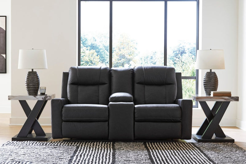 Mackmenville Carbon Reclining Loveseat w/ Console - WCC Furniture & Mattress Center Lafayette & Lake Charles