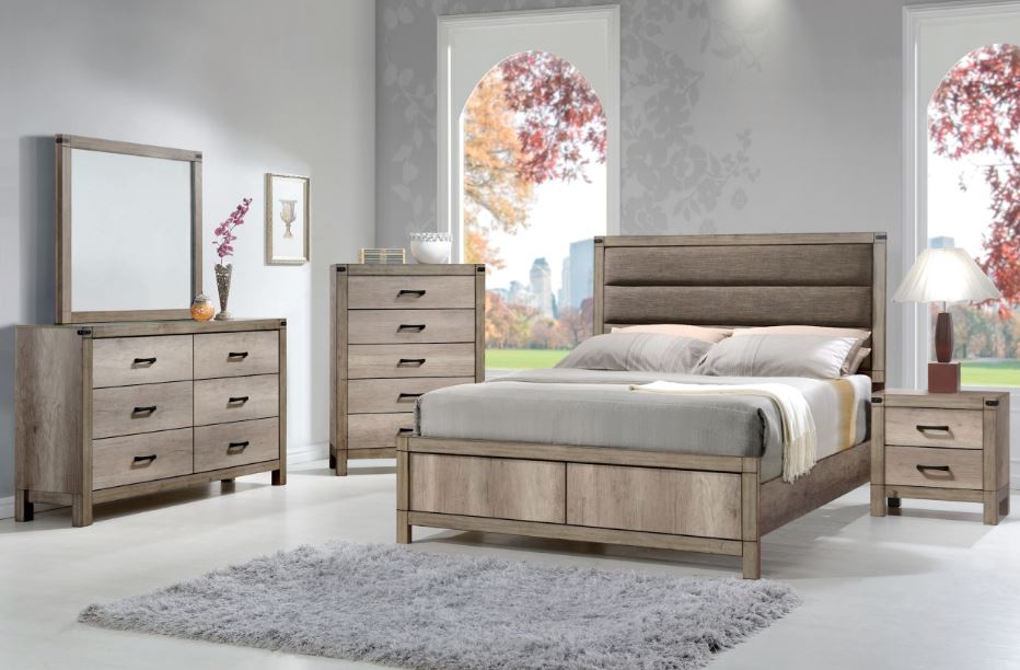 Matteo King Upholstered Bed, Dresser & Mirror