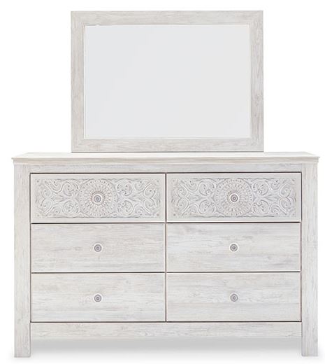 Paxberry Whitewash Twin Bed, Dresser & Mirror