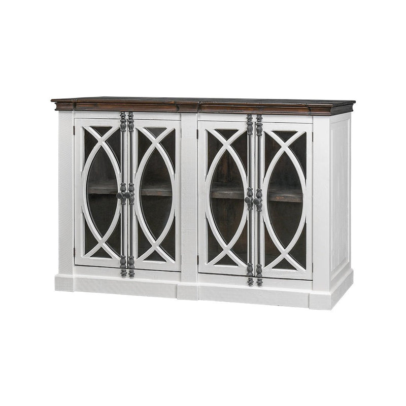 Pescara 4 Door Aged White/Tobacco Console - WCC Furniture & Mattress Center Lafayette & Lake Charles
