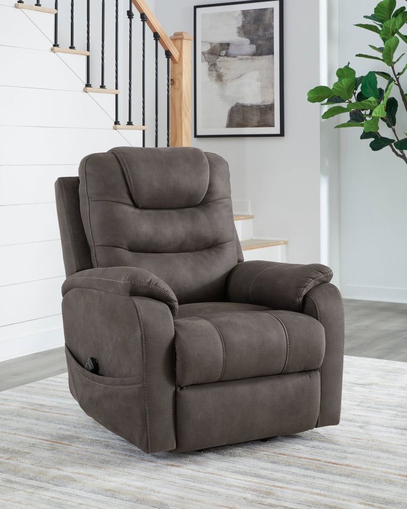Snowfield Gunmetal Power Lift Recliner - WCC Furniture & Mattress Center Lafayette & Lake Charles