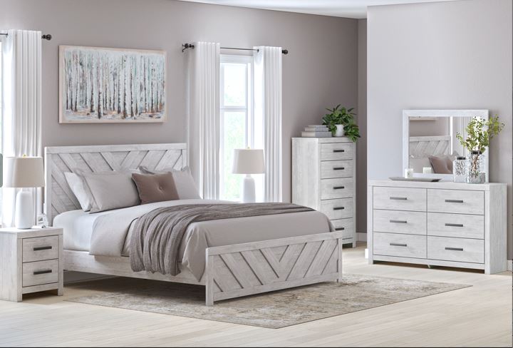 Cayboni Whitewash King Bed, Dresser & Mirror