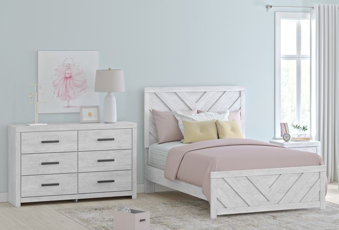 Cayboni Whitewash Full Bed, Dresser & Mirror