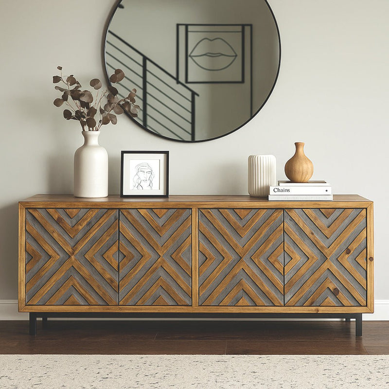 Westside Smooth Pecan with Silver 4 Door Console - WCC Furniture & Mattress Center Lafayette & Lake Charles