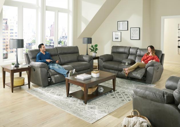 Atlas Charcoal Reclining Sofa & Reclining Loveseat with Console