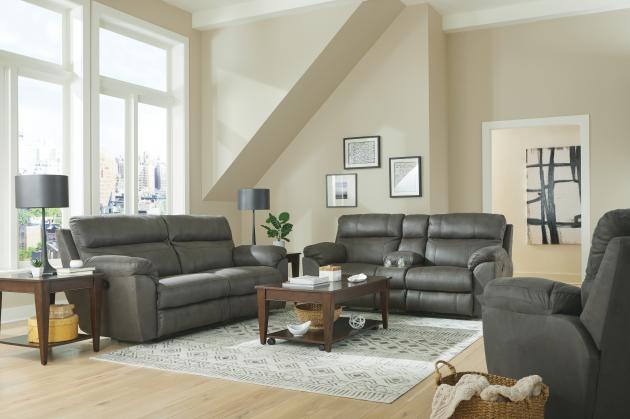 Atlas Charcoal Reclining Sofa & Reclining Loveseat with Console