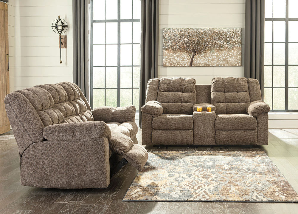 Workhorse Cocoa Reclining Sofa & Reclining Loveseat with Console