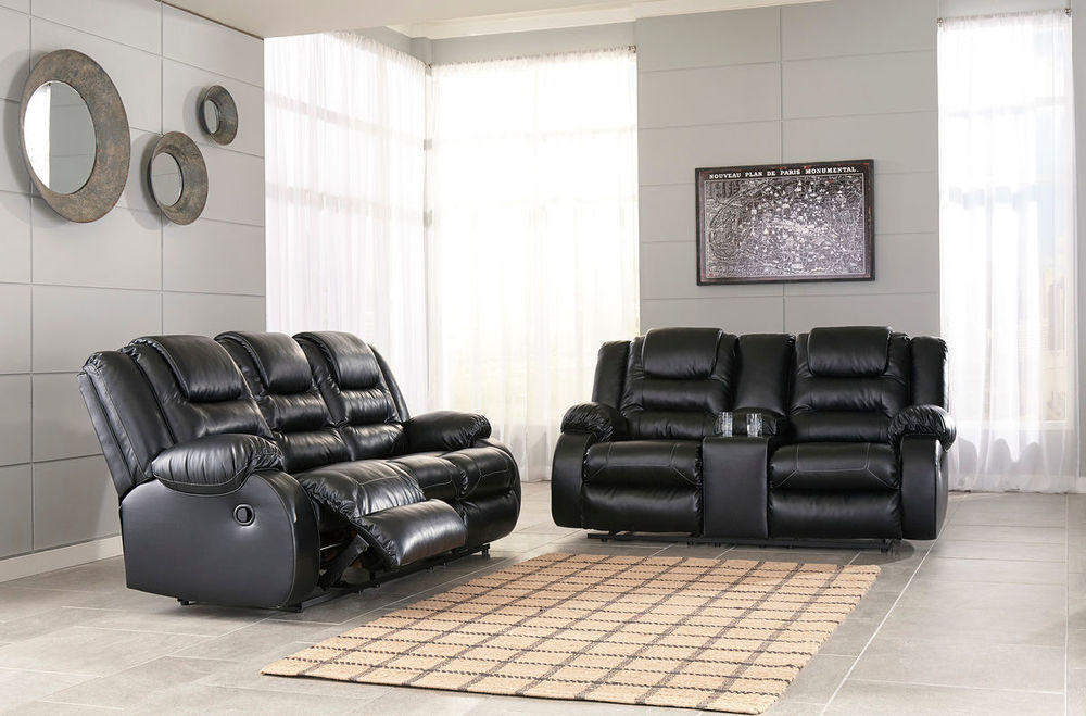 Vacherie Black Reclining Sofa/Couch & DBL Reclining Loveseat with Console