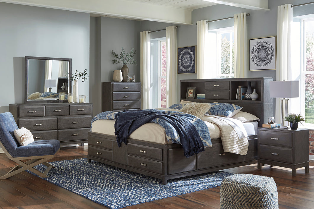 Caitbrook Gray Dresser, Mirror & King Storage Bed
