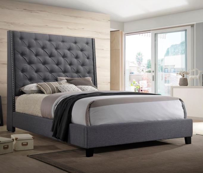 Chantilly Queen Grey Upholstered Bed