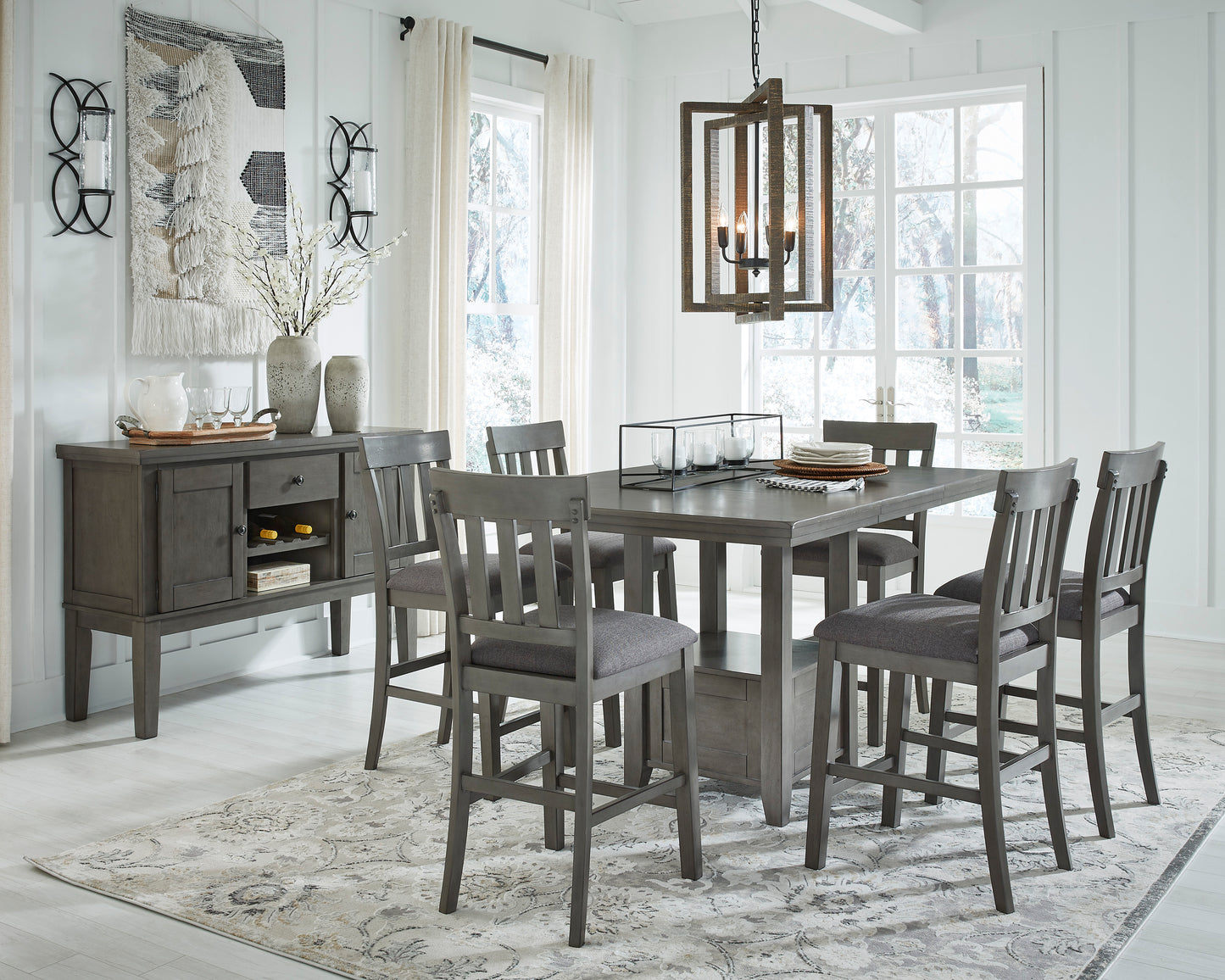 Hallanden Gray 7 PC Rectangular Counter Height Dining Set