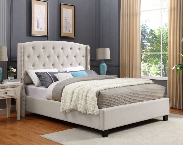 Eva Queen Ivory Upholstered Bed