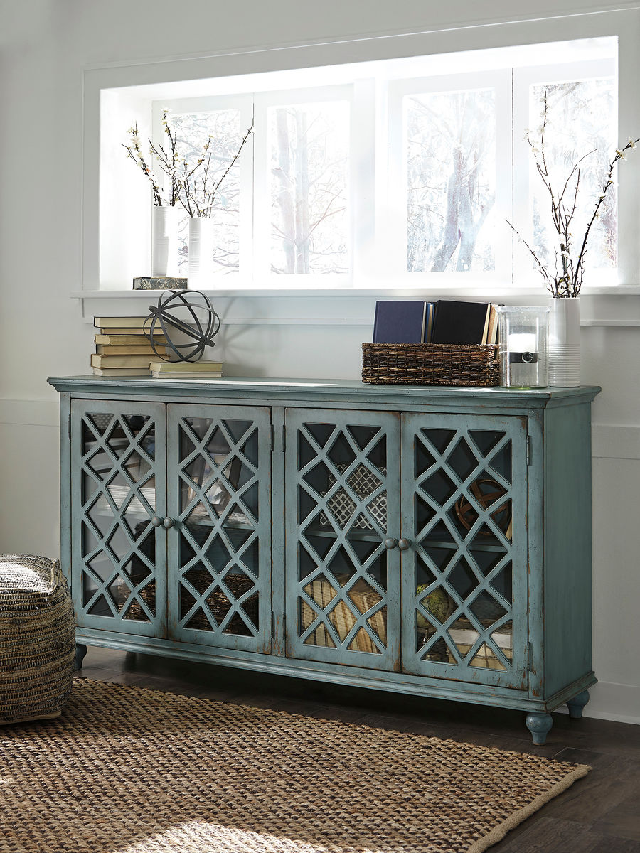 Mirimyn Antique Teal Door Accent Cabinet