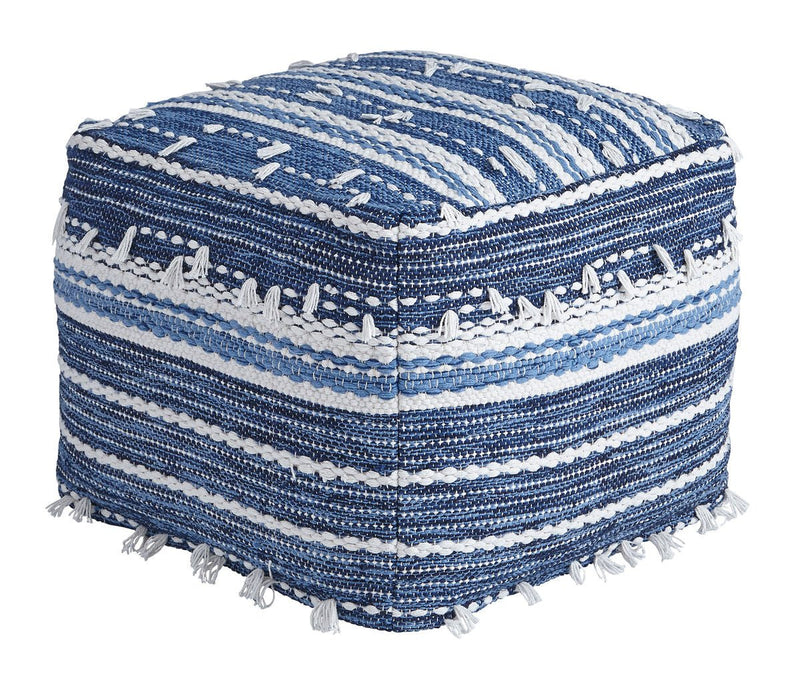 Anthony Blue/White Pouf - WCC Furniture & Mattress Center Lafayette & Lake Charles