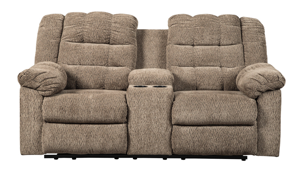 Workhorse Cocoa Double Rec Loveseat with Console