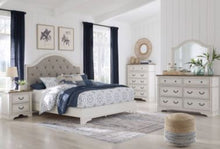 Load image into Gallery viewer, Brollyn King Upholstered Panel Bed, Dresser &amp; Mirror
