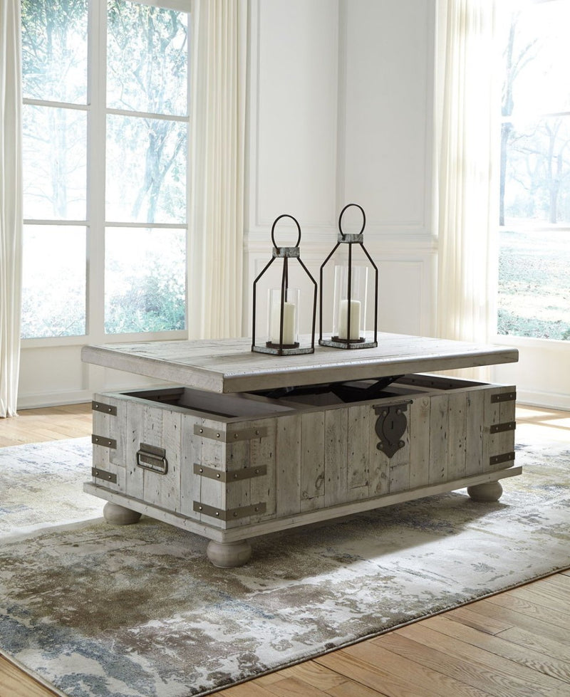 Carynhurst White Wash Gray Lift Top Cocktail Table - WCC Furniture & Mattress Center Lafayette & Lake Charles