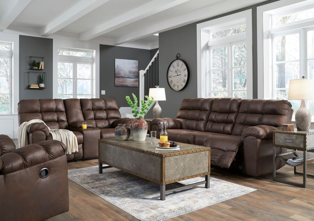 Derwin Nut Reclining  Sofa With Drop Down Table