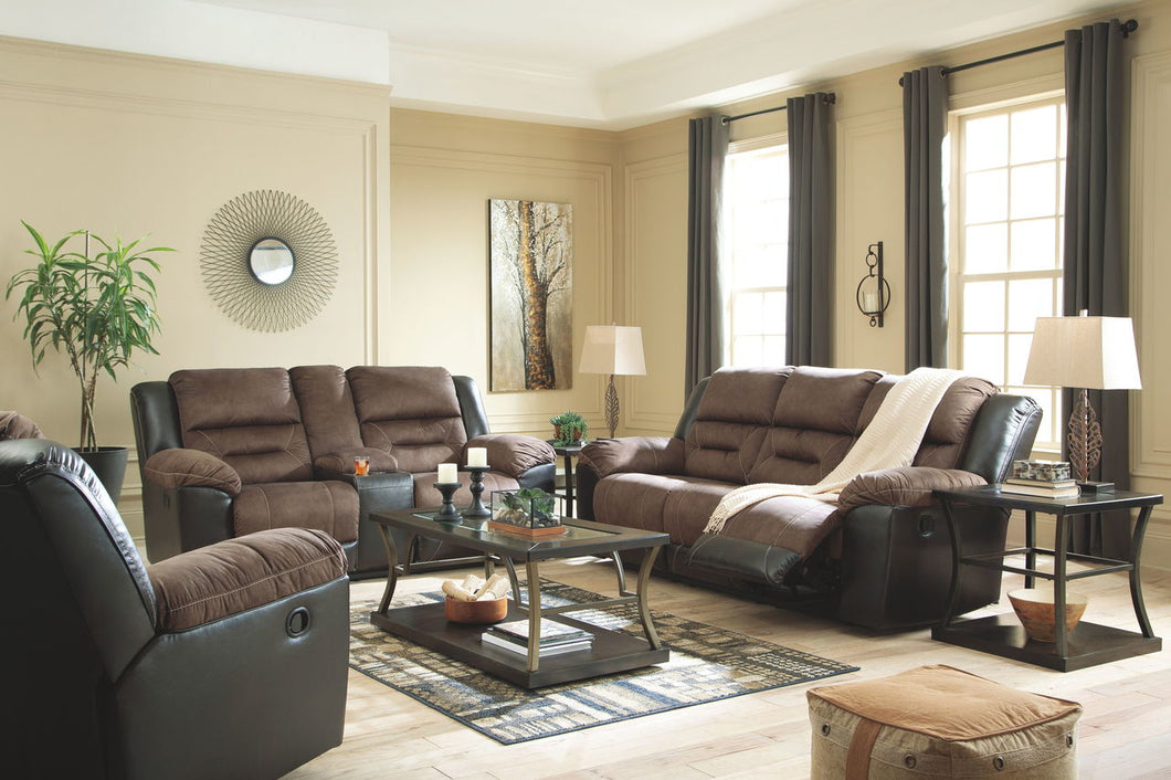 Earhart Chestnut REC Sofa & Double REC Loveseat with Console