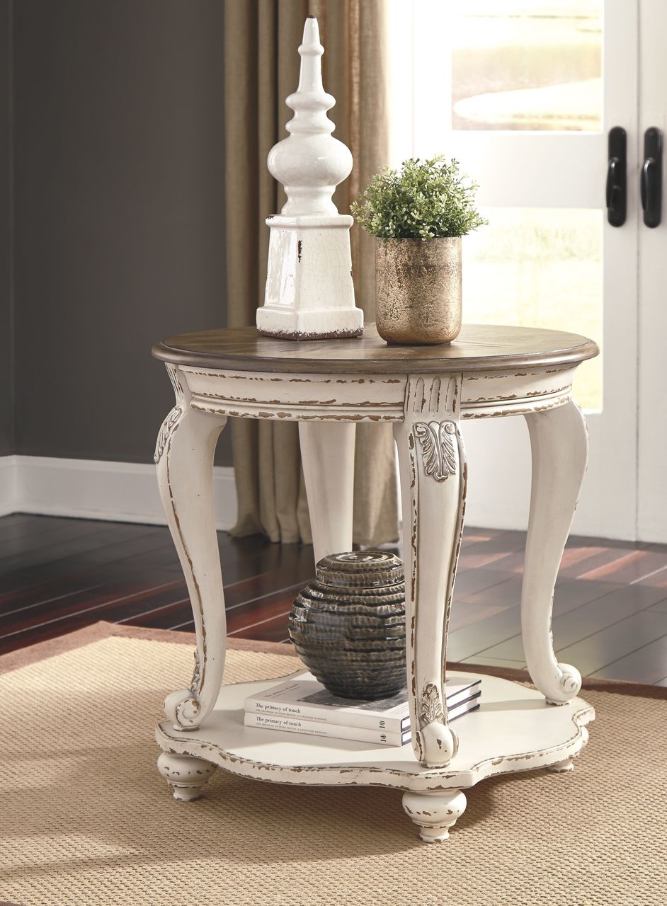 Realyn White/Brown Round End Table