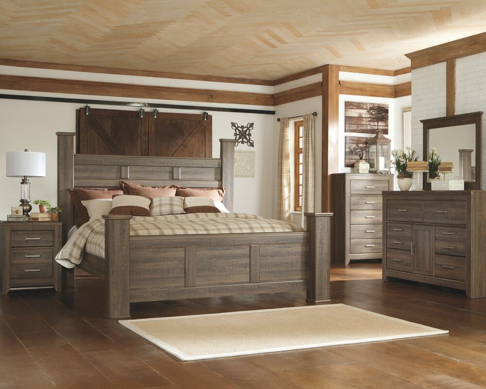 Juararo Dark Brown King Bed, Dresser & Mirror