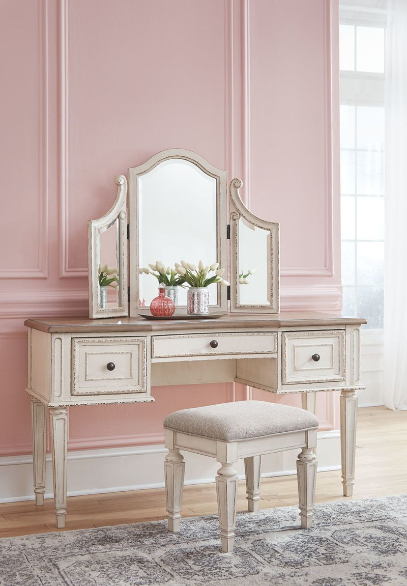 Realyn Two-tone Vanity/Mirror/Stool (3/CN)