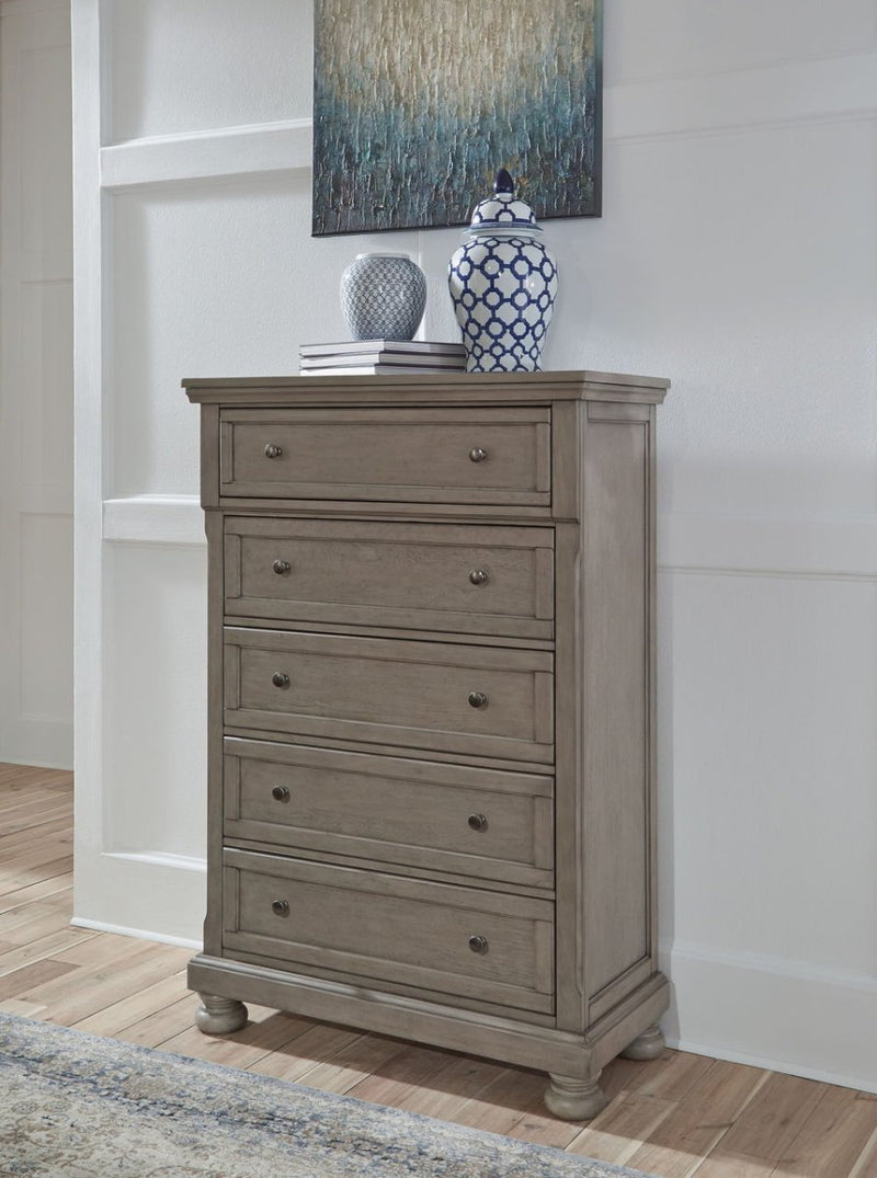 Lettner Light Gray Five Drawer Chest - WCC Furniture & Mattress Center Lafayette & Lake Charles
