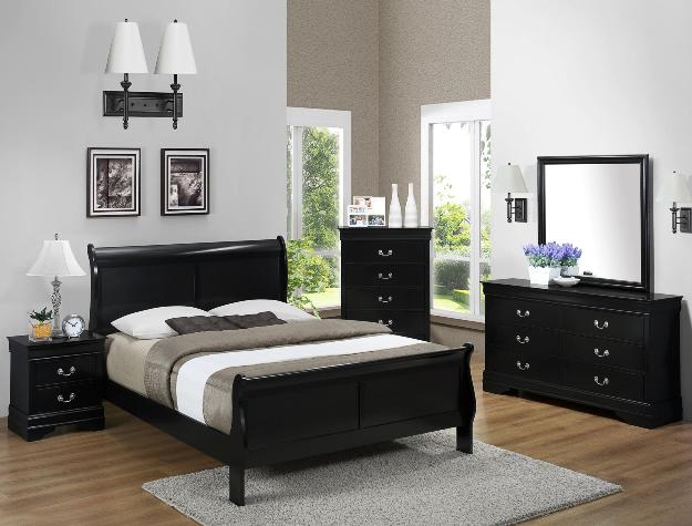 Louis Philip Black Bed, Dresser & Mirror - WCC Furniture & Mattress Center Lafayette & Lake Charles