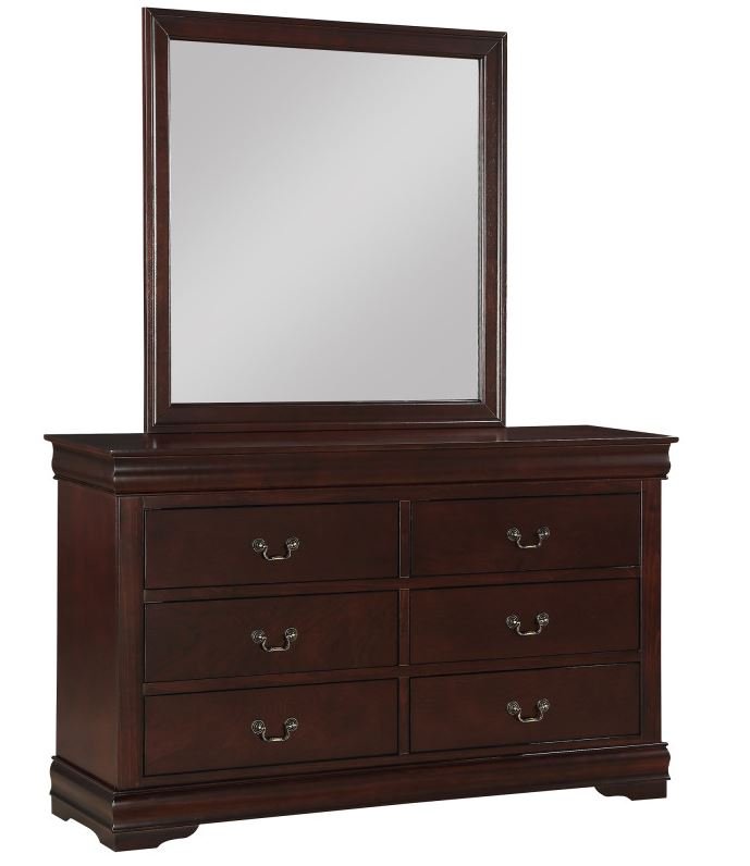 Louis Philip Cherry Bed, Dresser & Mirror - WCC Furniture & Mattress Center Lafayette & Lake Charles