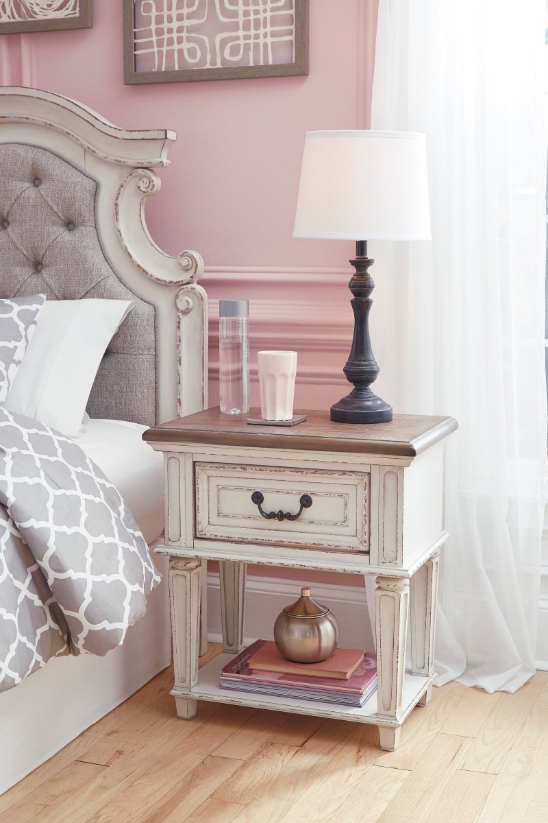 Realyn Chipped White One Drawer Night Stand - WCC Furniture & Mattress Center Lafayette & Lake Charles