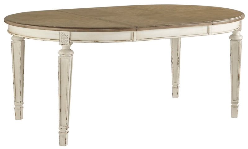 Realyn Chipped White Oval Dining Room EXT Table - WCC Furniture & Mattress Center Lafayette & Lake Charles