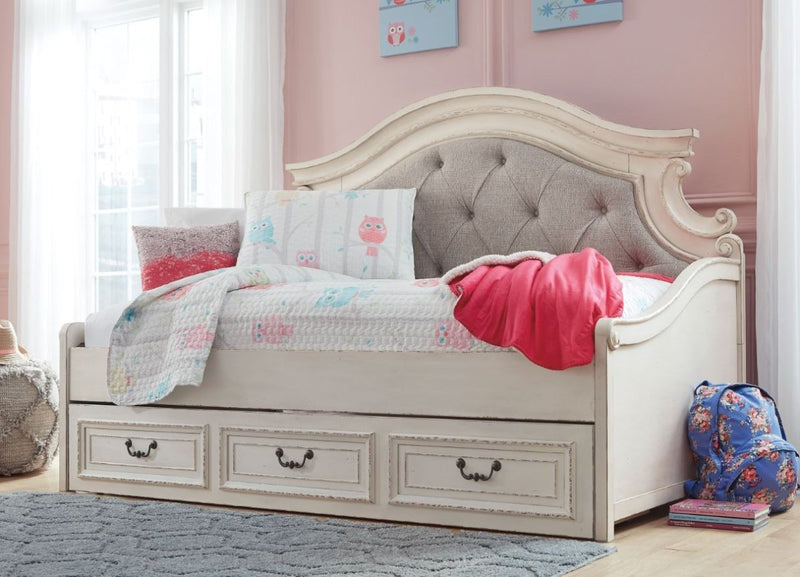 Realyn Chipped White Twin Daybed w/Storage Drawer - WCC Furniture & Mattress Center Lafayette & Lake Charles