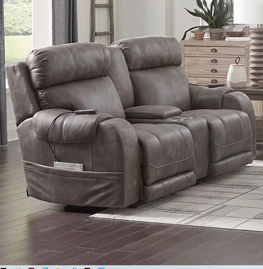 Serenity Steel Power Lay Flat Reclining Loveseat with Console, Heat & Massage